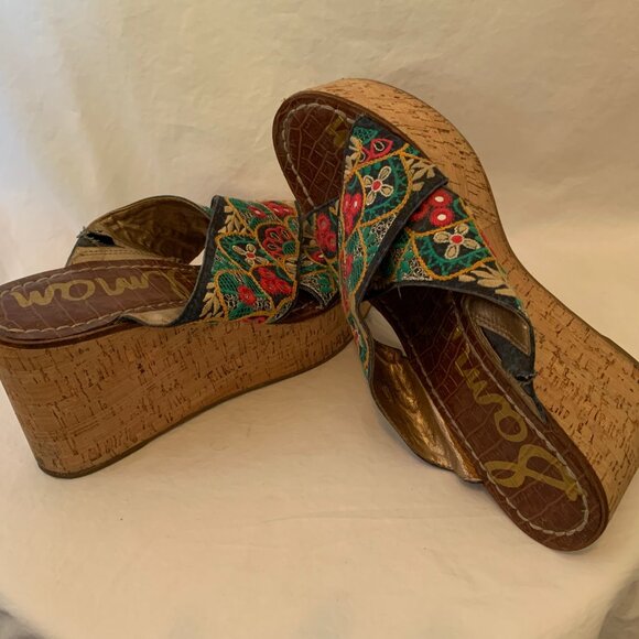 Sam Edelman Embroidered Cork Wedge Sandals – Size 11 - Picture 3 of 3